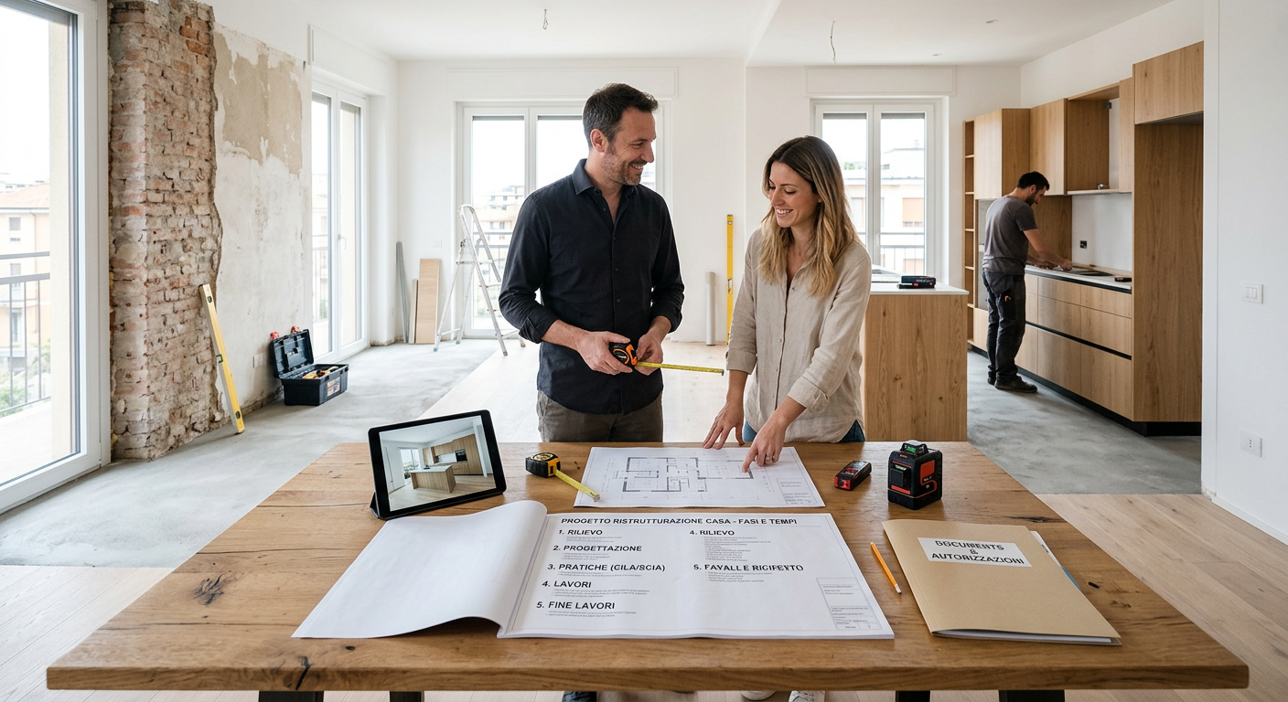 Progetto ristrutturazione casa: fasi, documenti e tempi dal rilievo alla fine lavori